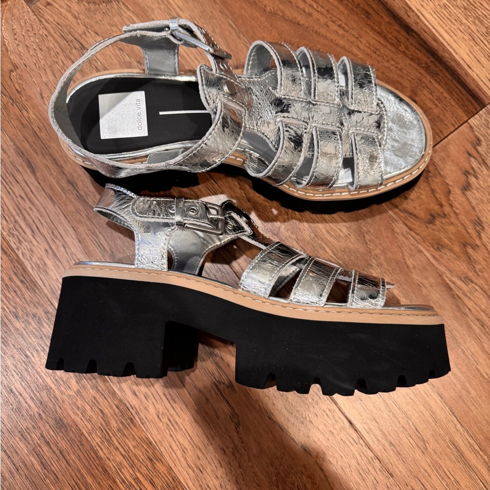 Dolce Vita Metallic Silver Platform Sandals - Picture 4 of 8